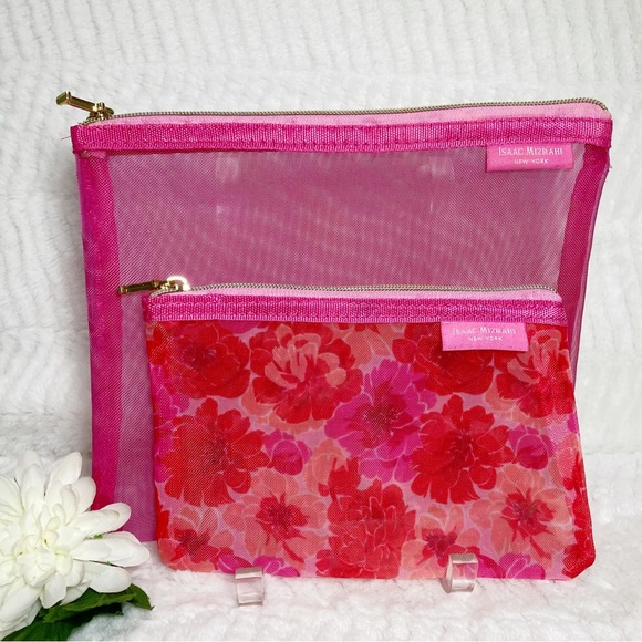 Isaac Mizrahi Handbags - Isaac Mizrahi New York Mesh Make Up Bag Set of 2 Pink Floral NWOT